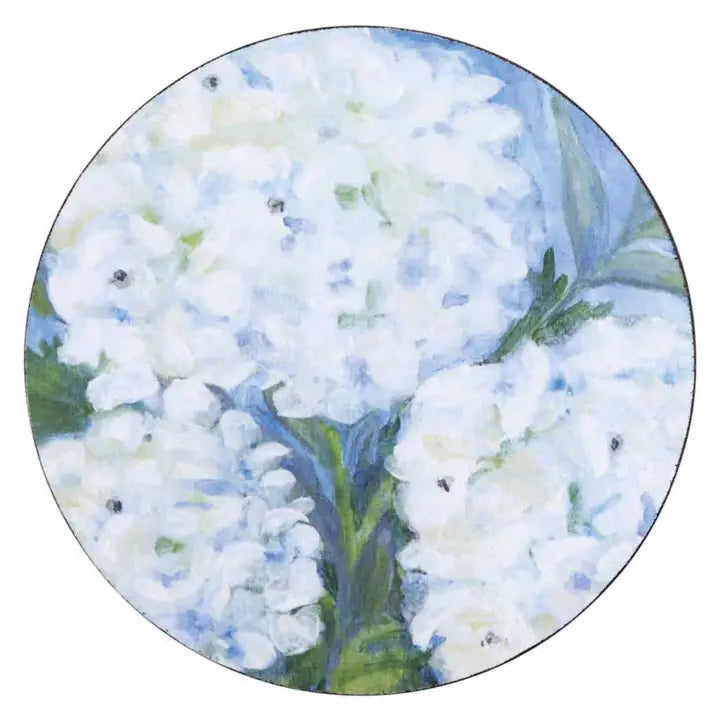 White Hydrangea Round Coasters, Set Of 4