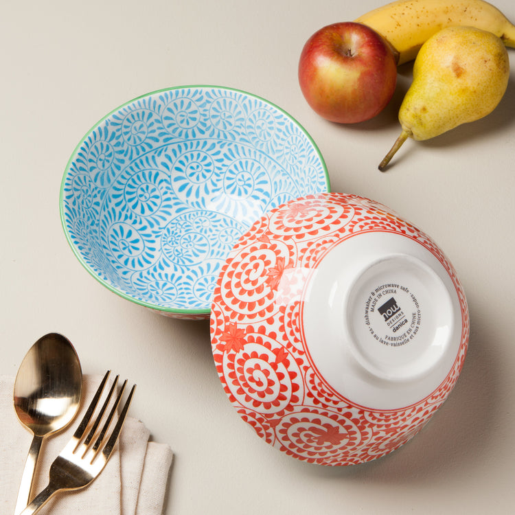 Orange & Blue Swirls Stamped Bowl, 6"