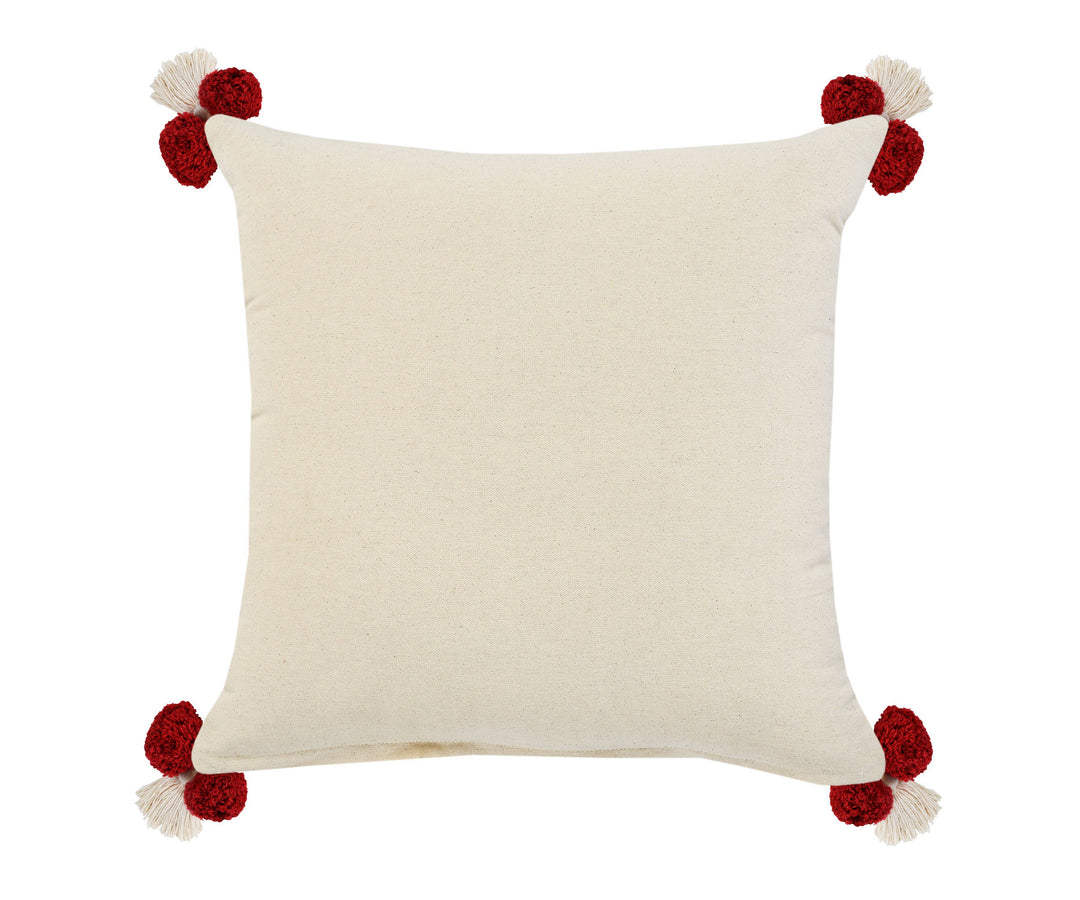 Red Pom-Pom Pillow, 20" x 20"