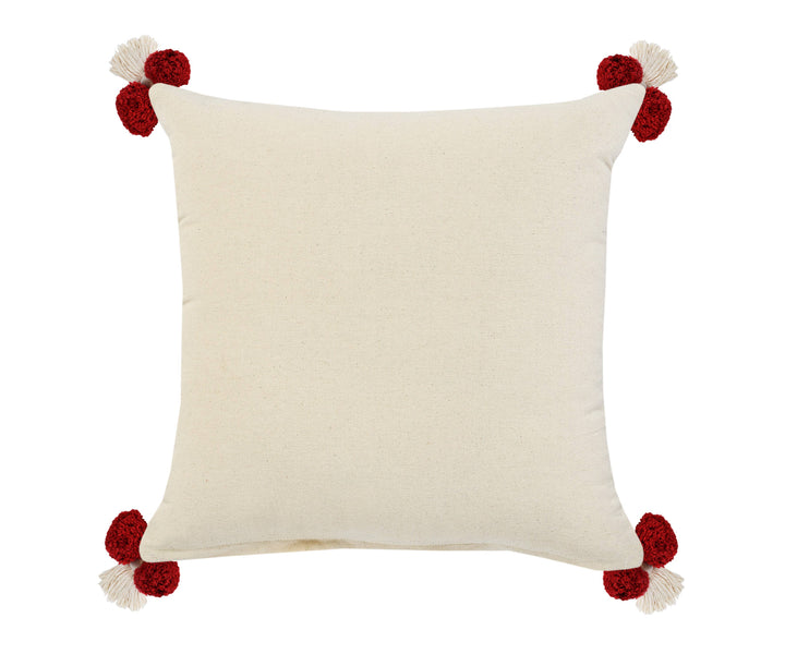 Red Pom-Pom Pillow, 20" x 20"