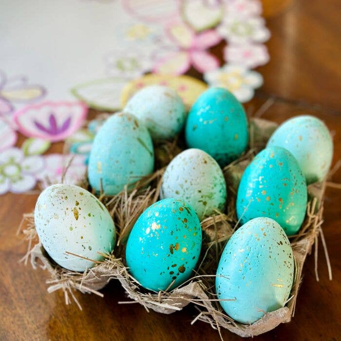 Turquoise & Gold Easter Eggs, Set Of 12