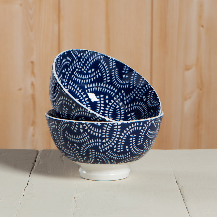 Indigo Geo Stamped Bowl, 4"