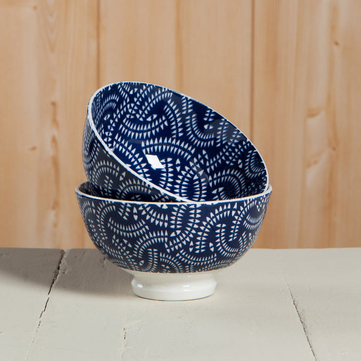 Indigo Geo Stamped Bowl, 4"