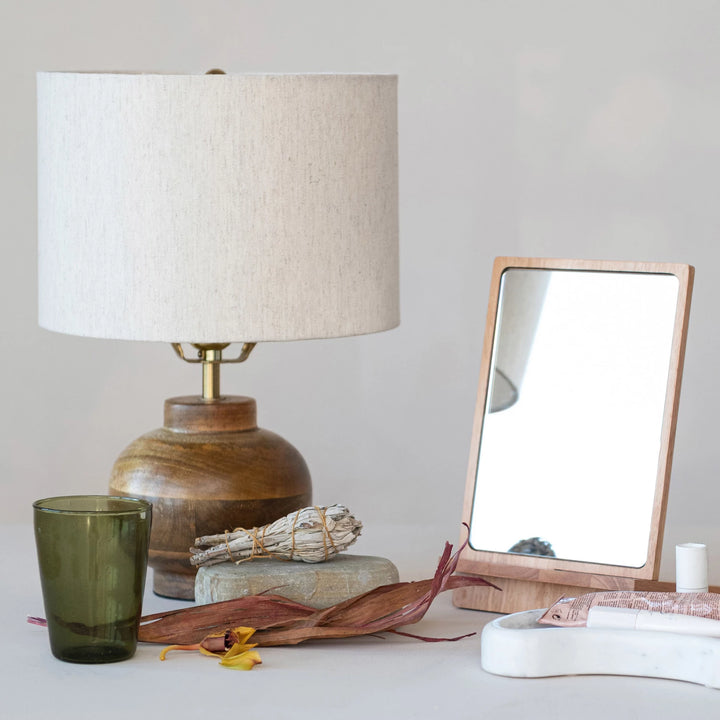 Mango Wood Table Lamp w/ Cotton Shade