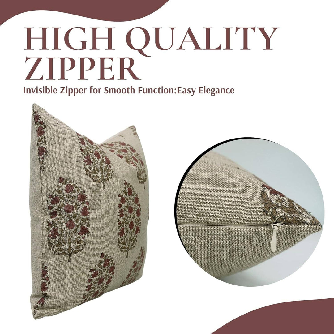Traditional Block Design Linen Blend Pillow, 20" x 20"