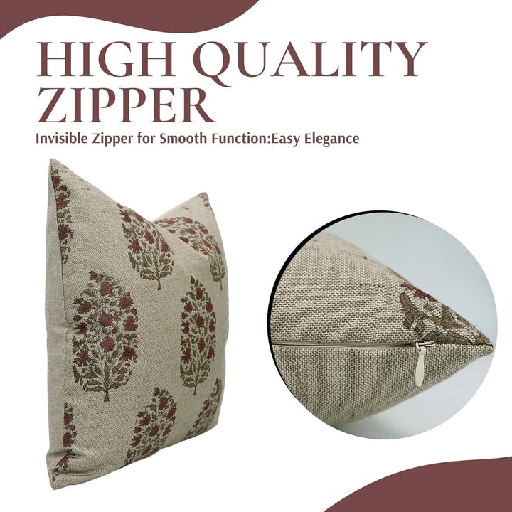 Traditional Block Design Linen Blend Pillow, 20" x 20"