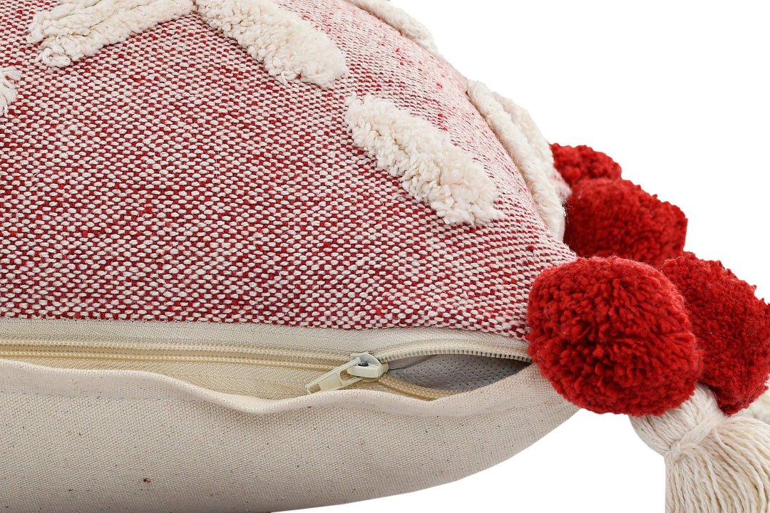 Red Pom-Pom Pillow, 20" x 20"