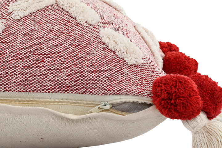 Red Pom-Pom Pillow, 20" x 20"