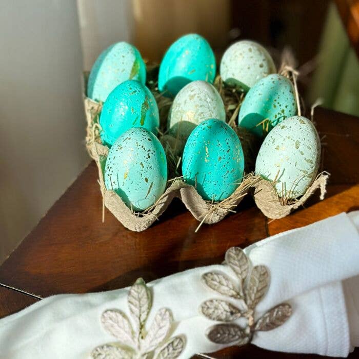 Turquoise & Gold Easter Eggs, Set Of 12