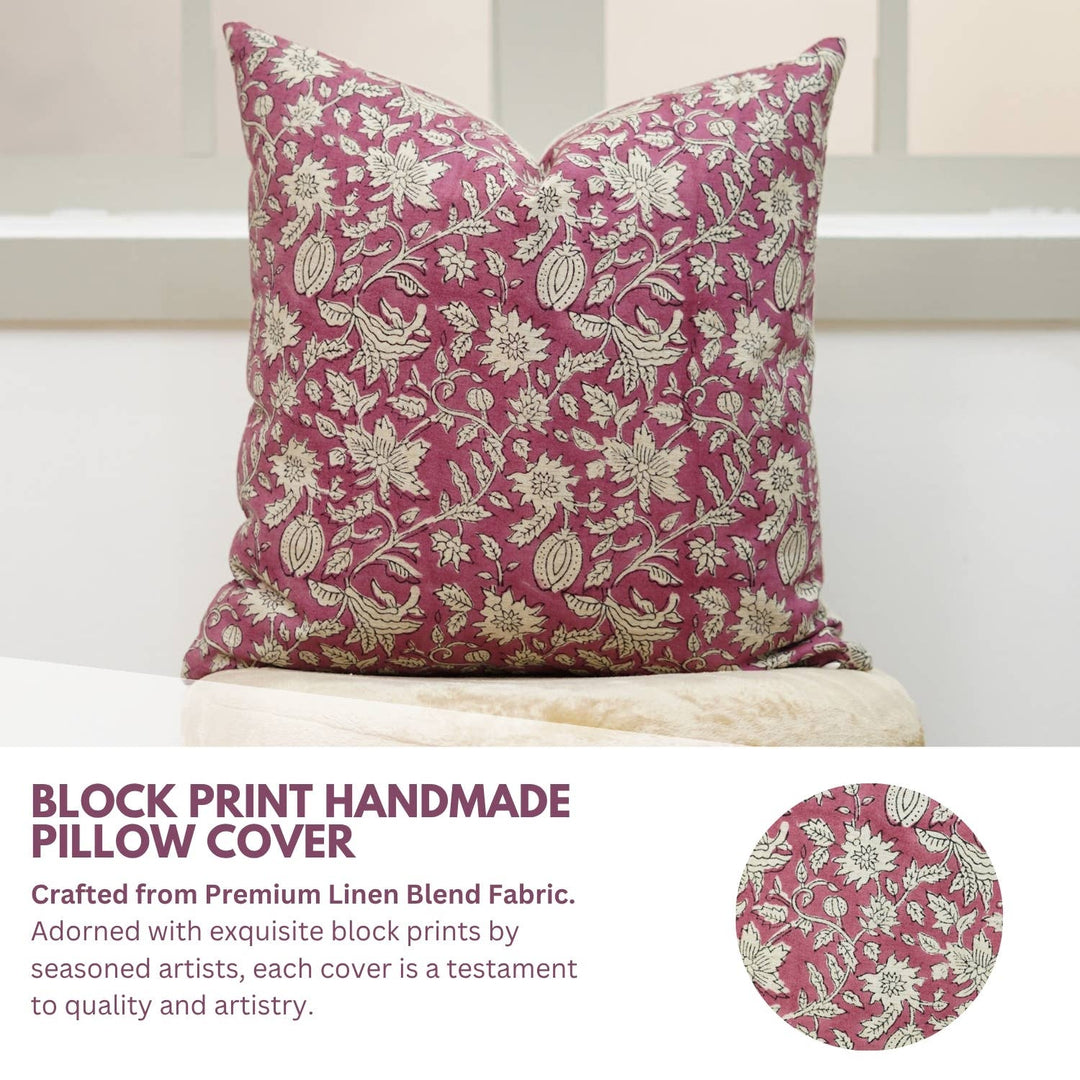 Hand Block Print Linen Blend Pillow, 20" x 20"