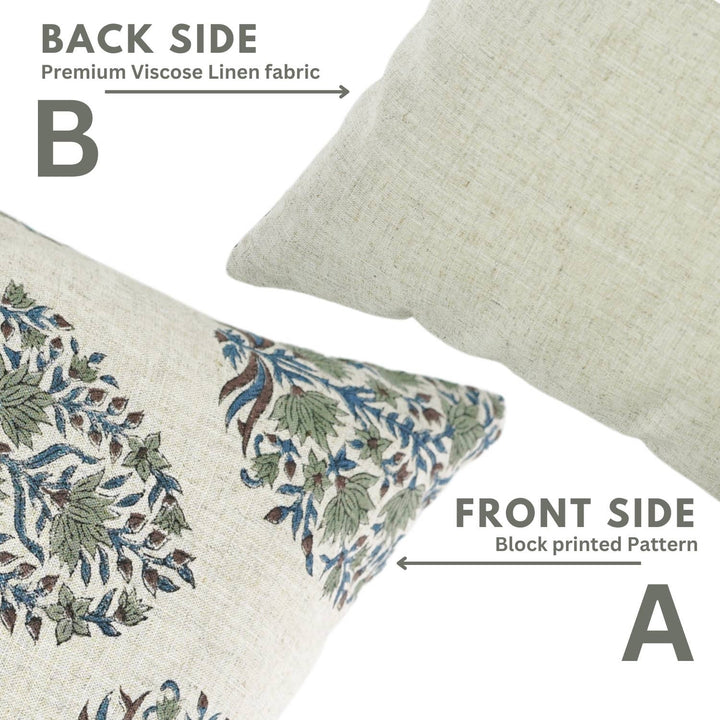 Hand Block Printed Viscose Linen Pillow, 18" x 18"