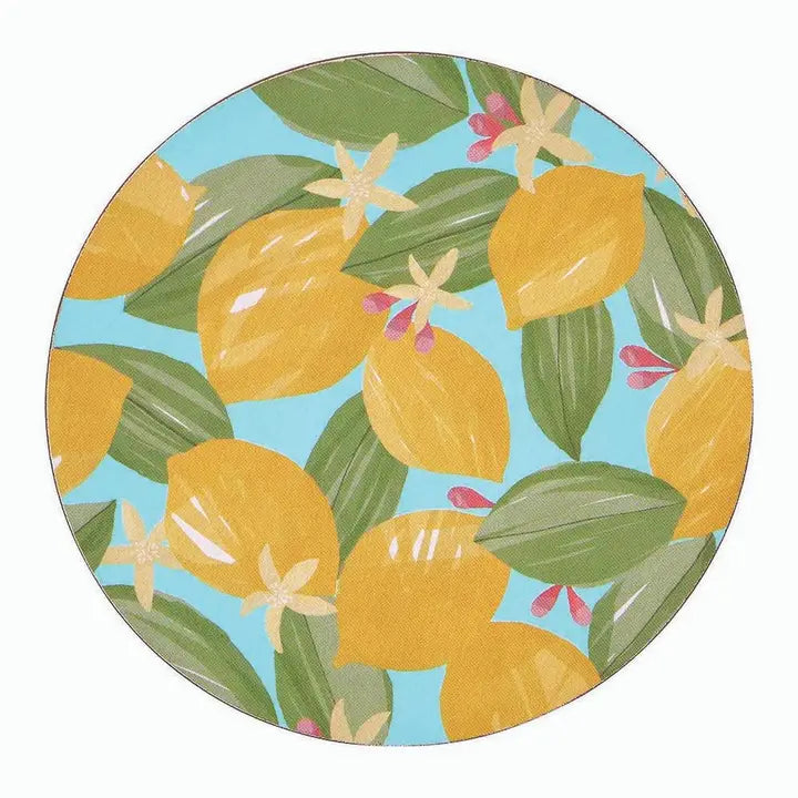 Lemon Blossoms Round Coasters, Set Of 4