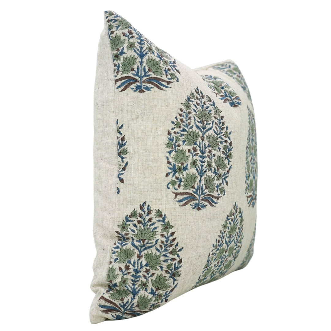 Hand Block Printed Viscose Linen Pillow, 18" x 18"