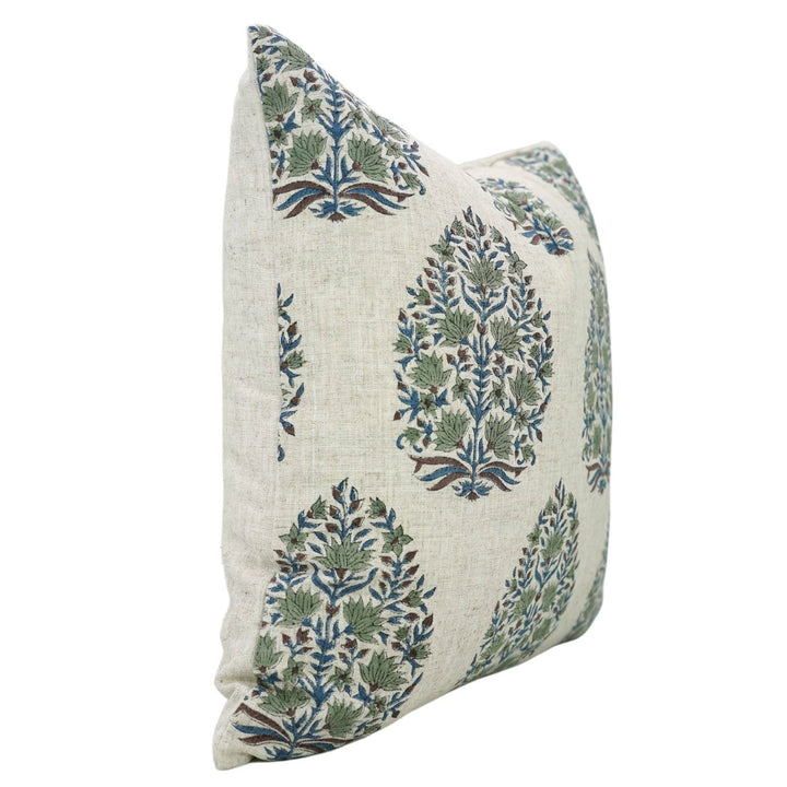 Hand Block Printed Viscose Linen Pillow, 18" x 18"