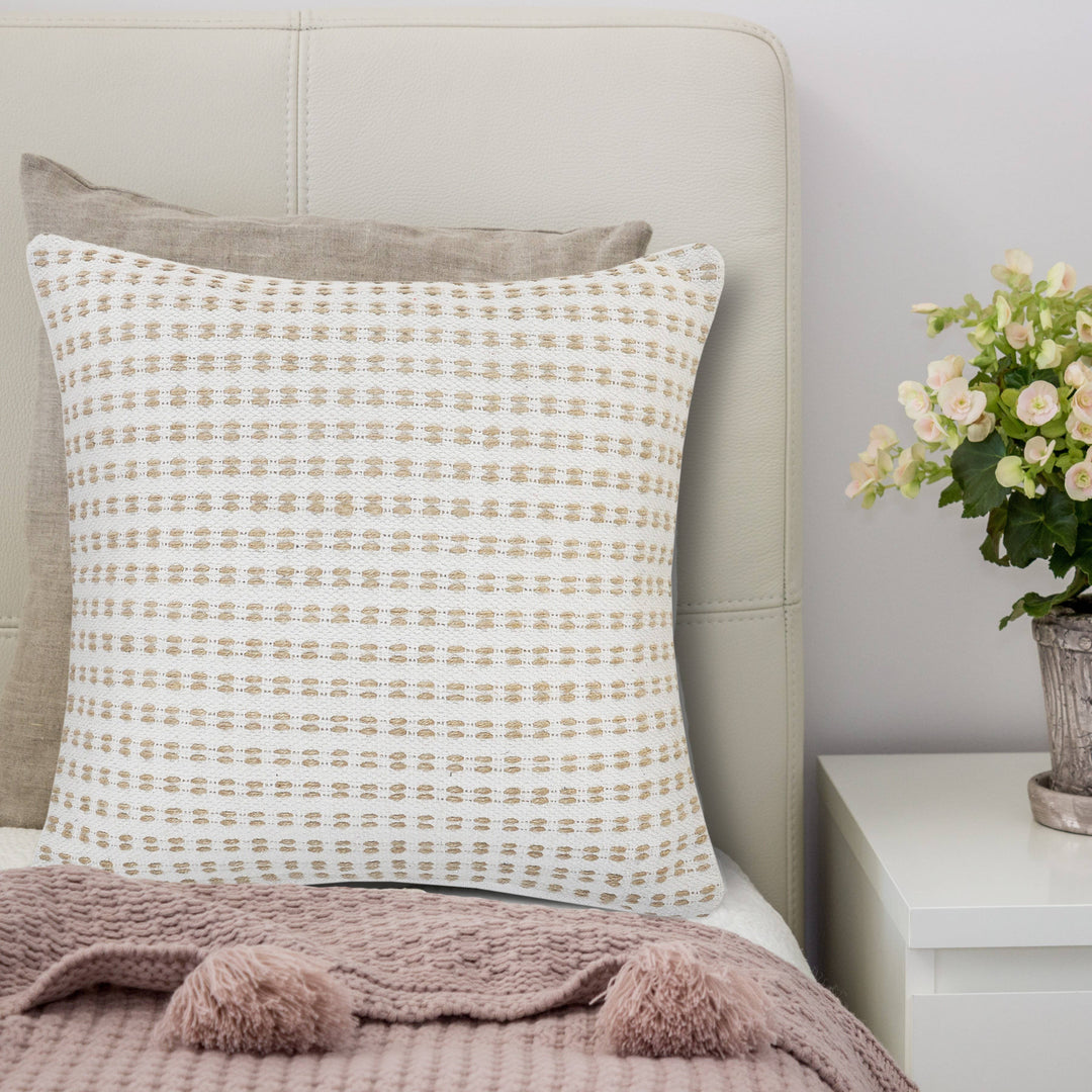 Ivory and Jute Interwoven Pillow, 20" x 20"