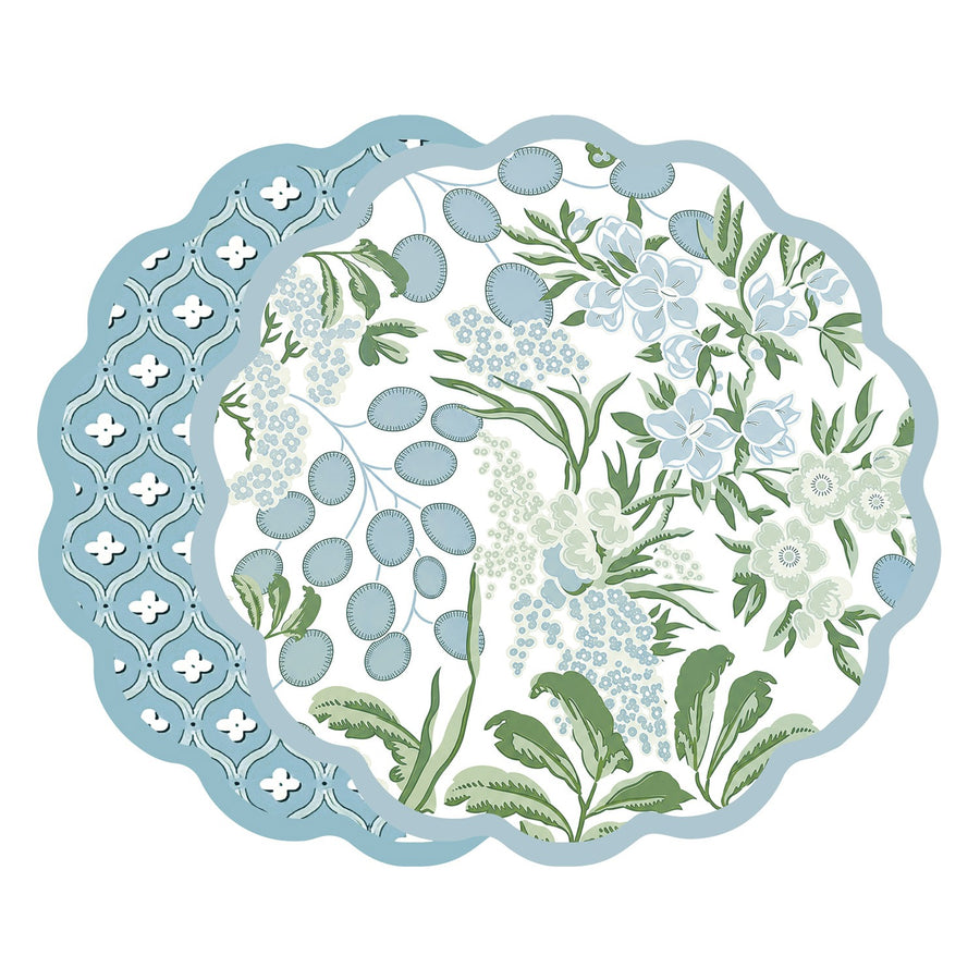 VIDA Floral and Flowers Reversible Placemats Set of 4 ( Slate & Green)