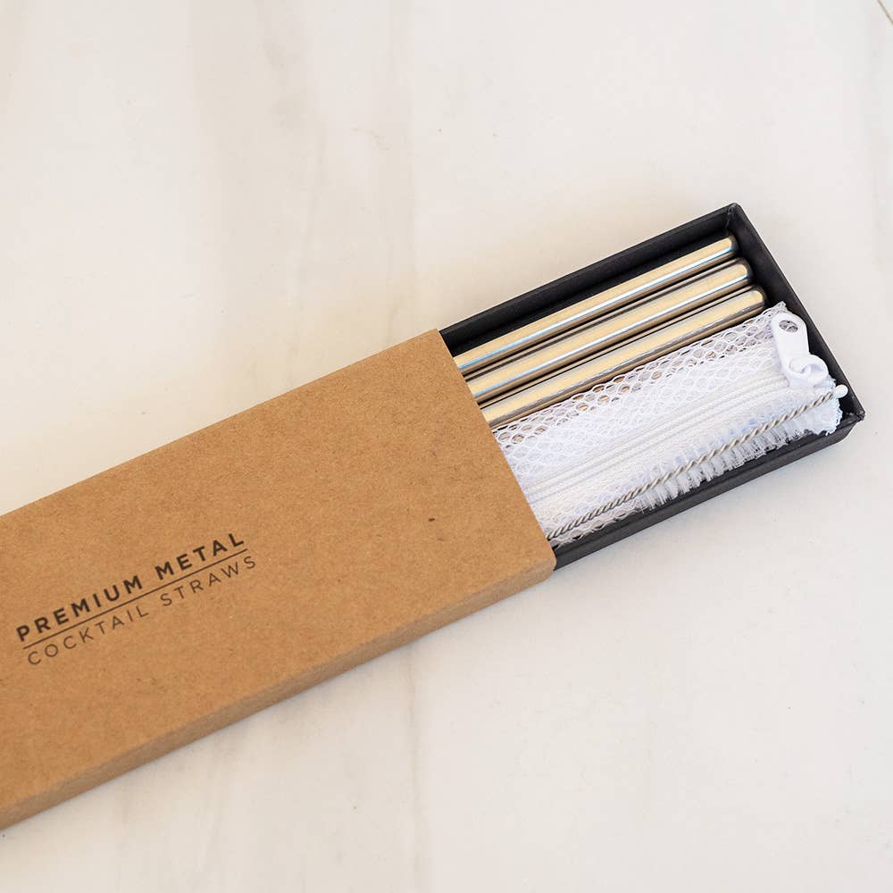 Stainless Steel Cocktail Standard Straws, Set of 6