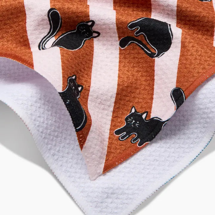 Striped Black Cats Orange Tea Towel