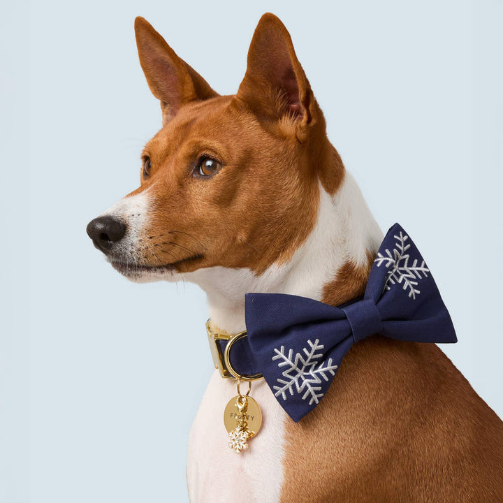 Snowflakes Embroidered Dog Bow Tie, Small