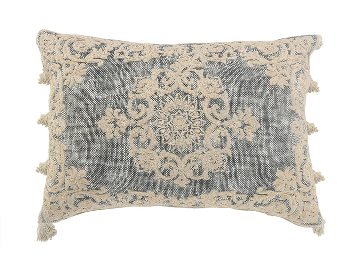 Gray/Ivory Medallion and Bordered Throw Pillow, 14" x 20"