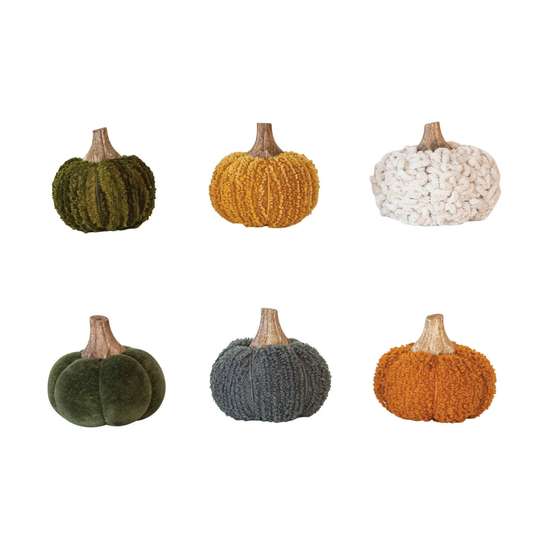 Cotton Blend Bouclé Velvet Pumpkin With Wood Stem | Avliable In 6 Styles