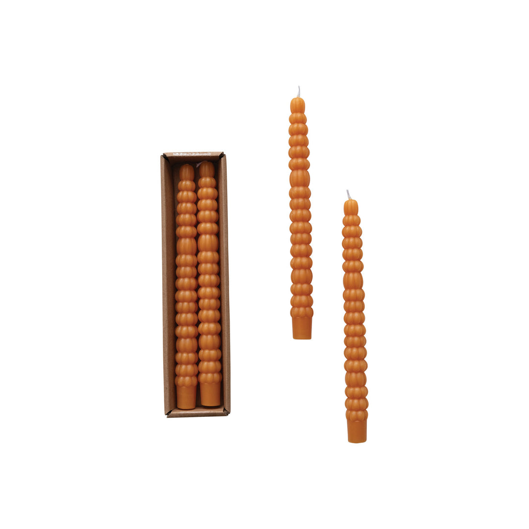 Orange Pumpkin Shaped Taper Candles, Set of 2