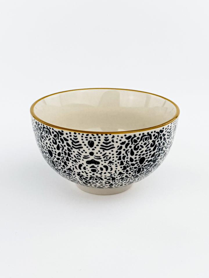 Hand-Stamped Stoneware Patterned Bowl