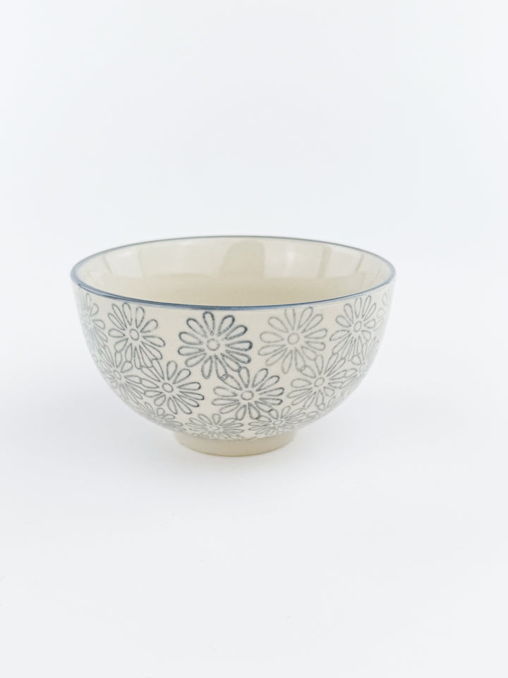 Hand-Stamped Stoneware Patterned Bowl