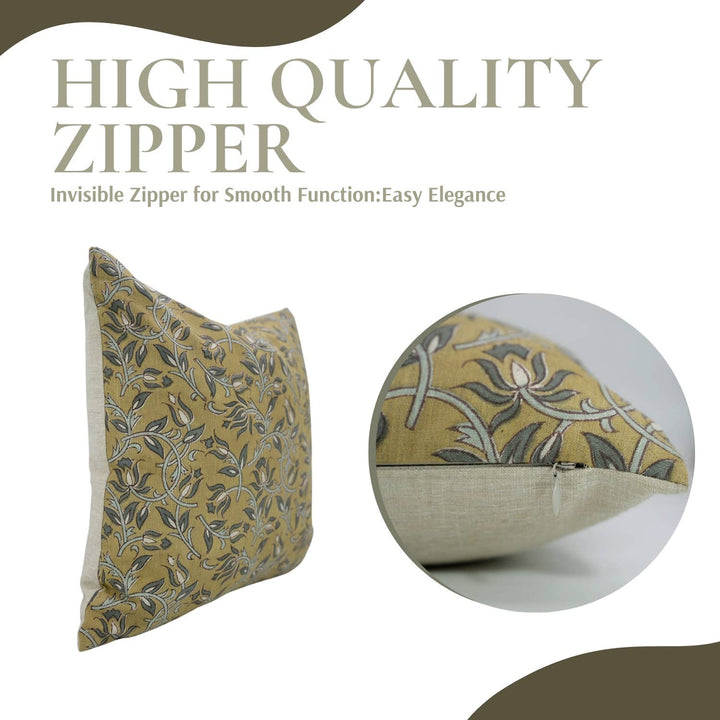 Natural Block Print Linen Blend Pillow, 20" x 20"