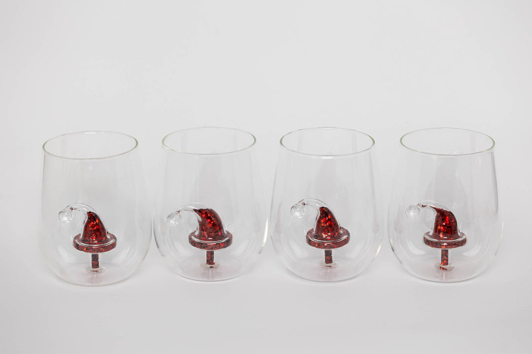 Glitter Christmas Santa Hat Stemless Wine Glass