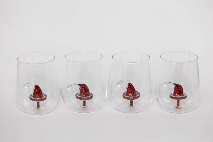 Glitter Christmas Santa Hat Stemless Wine Glass