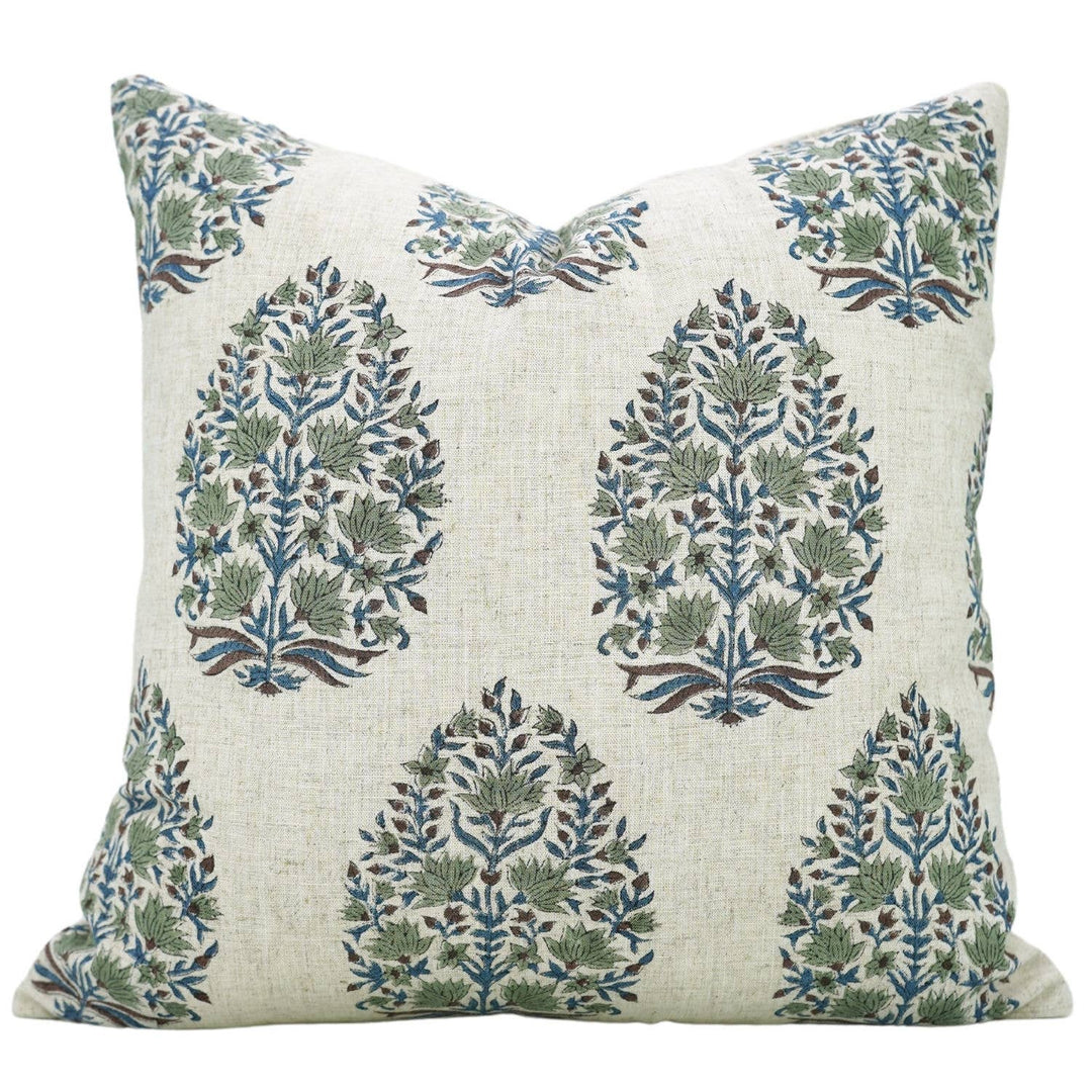 Hand Block Printed Viscose Linen Pillow, 18" x 18"