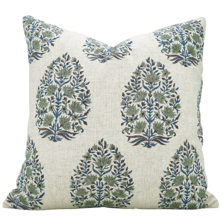Hand Block Printed Viscose Linen Pillow, 18" x 18"