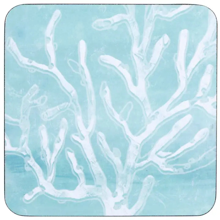 Cerulean Sea Coral Square Coasters, Set Of 4
