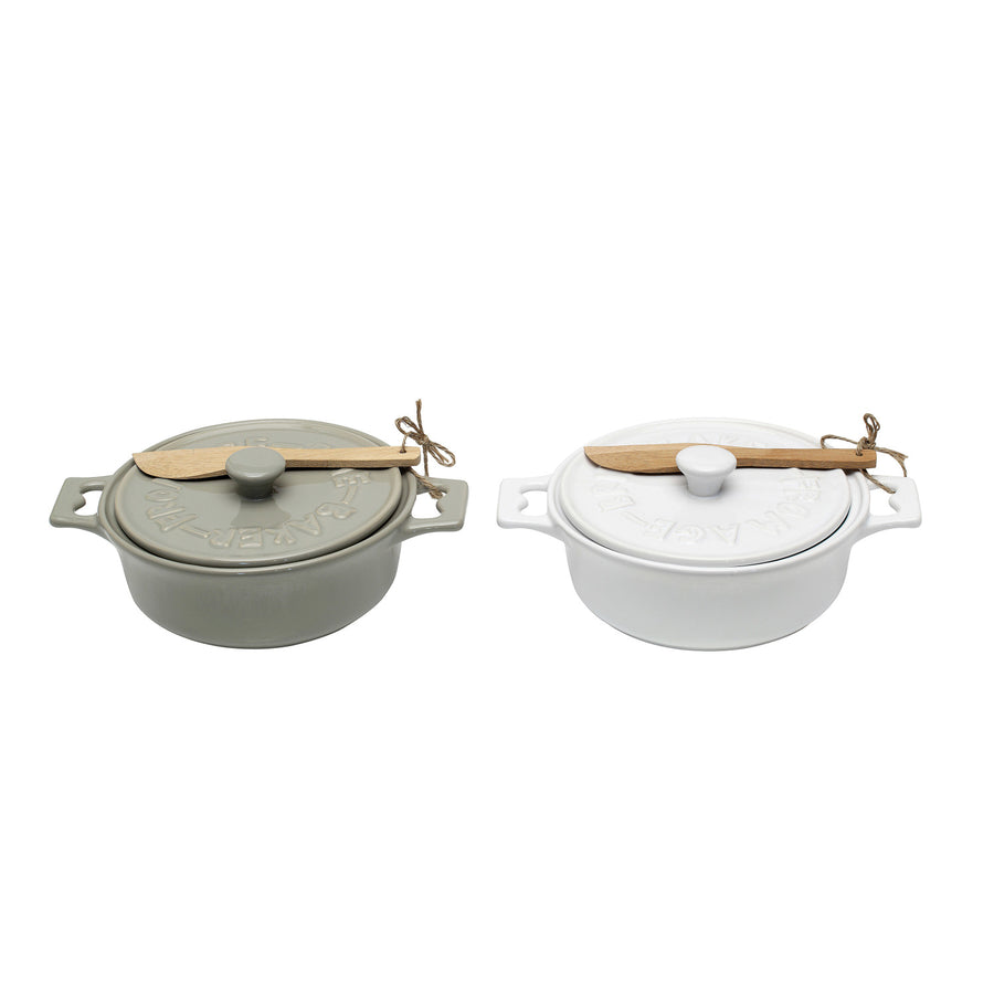 Brie Baker with Lid and Spreader, Set of 2