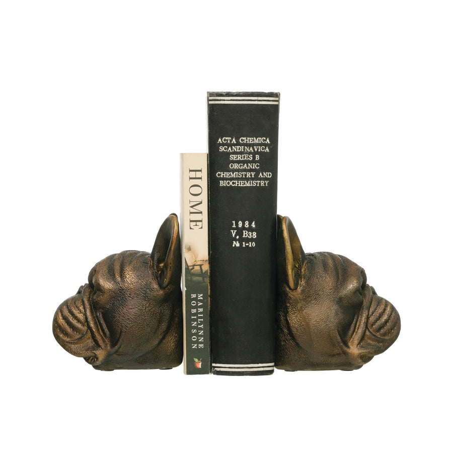 Dog Head Bookends with Antique Finish, Set of 2