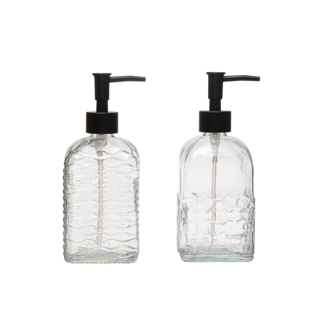 Embossed Glass Soap Dispenser with Pump, 2 Styles