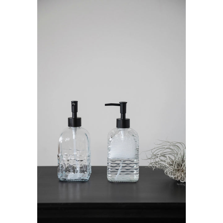 Embossed Glass Soap Dispenser With Pump