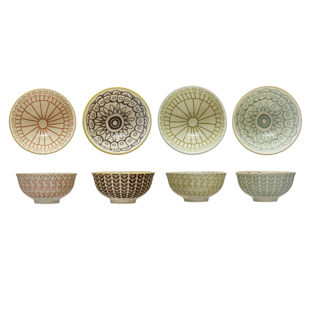 Stoneware Bowl With Pattern, 4"