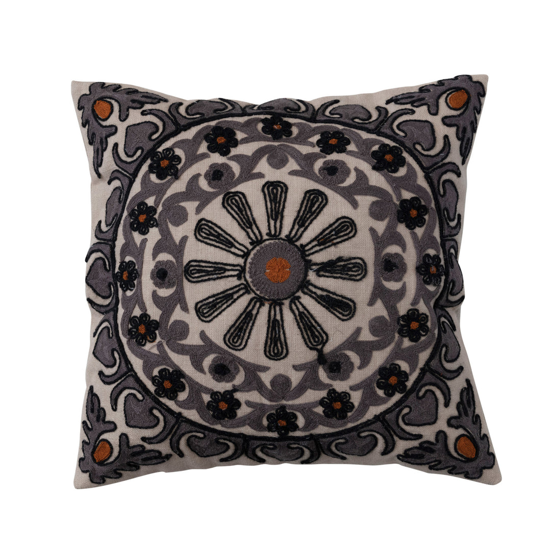 Suzani Embroidery & Chambray Back Cotton Slub Pillow, 18" Square