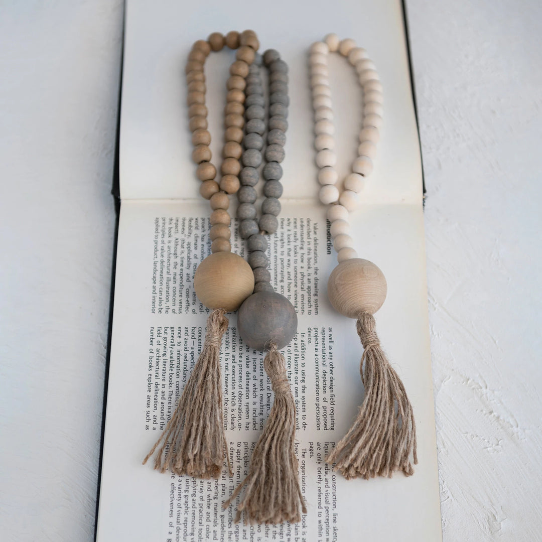 Wood Beads With Jute Rope Tassel