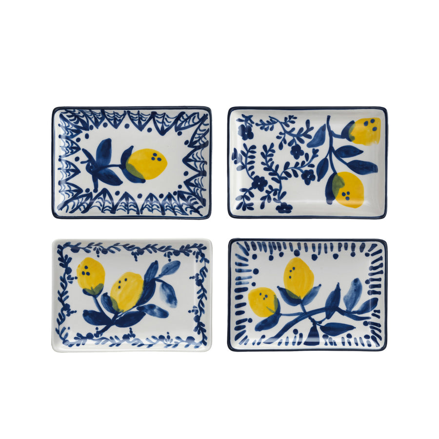 Hand-Painted Stoneware Dish w/ Lemons, 4 Styles