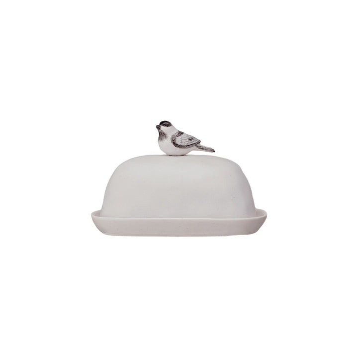 Stoneware Butter Dish w/ Bird Shaped Handle ©