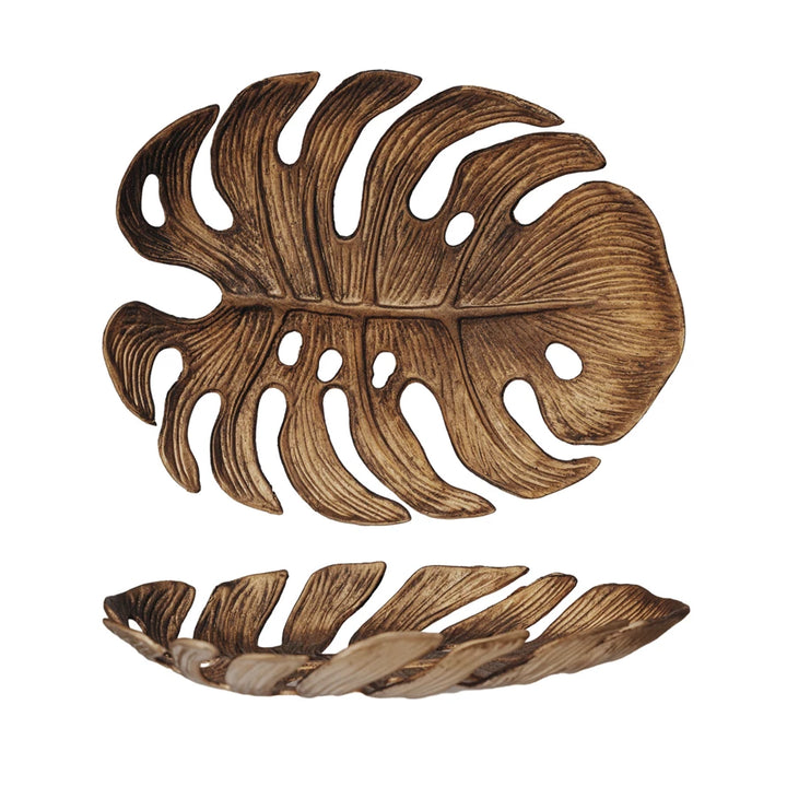 Decorative Pewter Monstera Leaf, Antique Gold