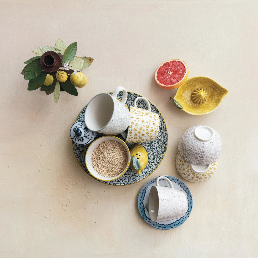 Hand-Stamped Stoneware Patterned Mug