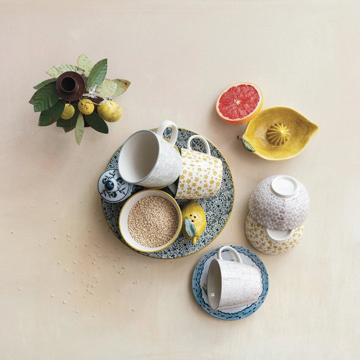 Hand-Stamped Stoneware Patterned Mug