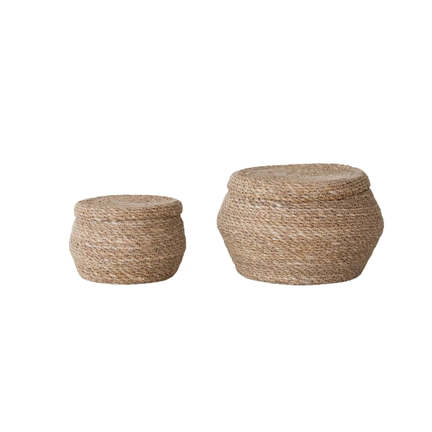 Natural Hand-Woven Seagrass Basket with Lid