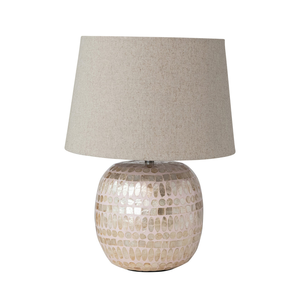 Capiz Table Lamp with Linen Shade & Inline Switch, Pink & Natural