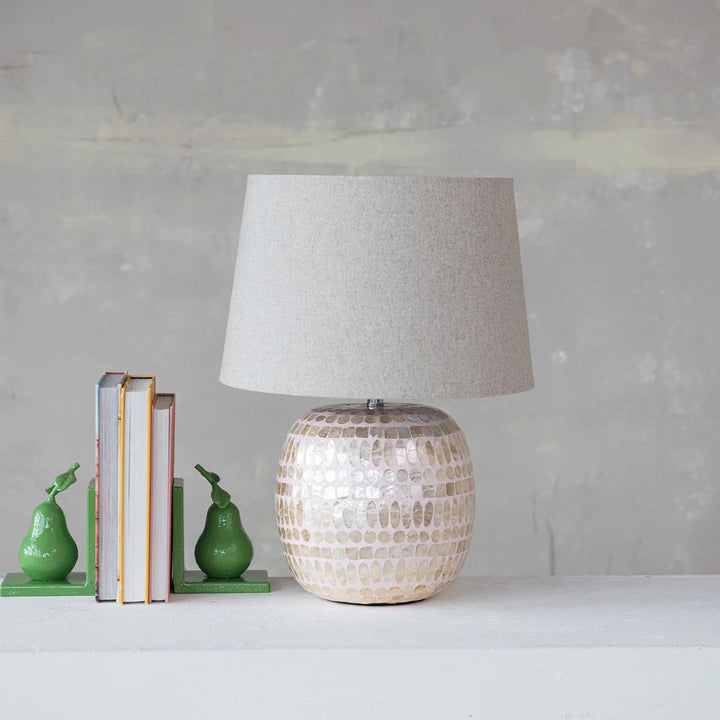 Pink & Natural Capiz Table Lamp with Linen Shade & Inline Switch