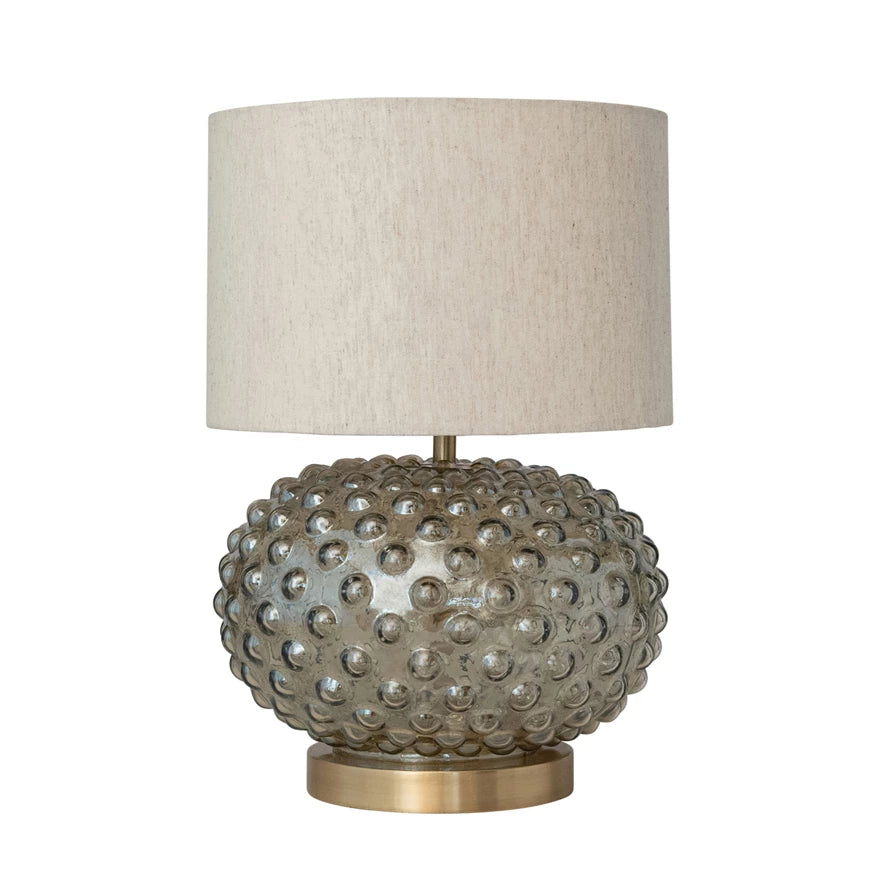 Glass Hobnail Table Lamp with Cotton Shade